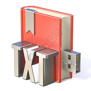 eBook 图标金属 TXT 红书 USB 3D学习记忆棒网络渲染互联网闪光电子书记忆图书馆红色图片