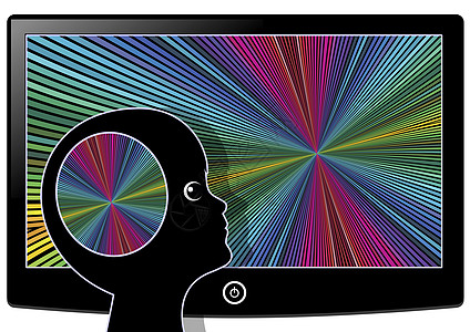 电视或电脑屏幕上的视觉刺激作用淹没脑部图片