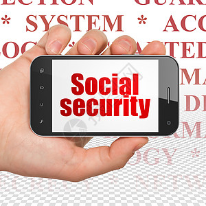 安全概念手持智能手机与社会保障在 displa图片