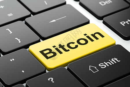 块链概念 计算机键盘背景上的比特币钥匙网络硬币投资渲染生长按钮密码金融矿业图片