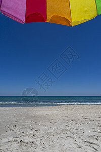 在沙滩的伞下背景图片