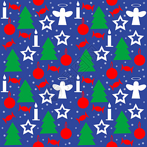 圣诞包装纸无缝模式假期绿色蜡烛墙纸卡片包装庆典礼物雪花糖果图片