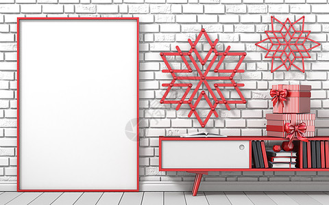 模拟空白相框圣诞装饰冰棍棒海报图书铅笔房间礼物砖墙装饰品墙纸棍棒丝带图片