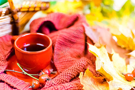 无标题围巾木头咖啡桌子季节红色咖啡店叶子季节性杯子图片