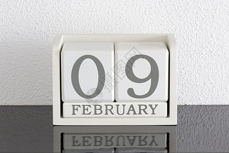 白区块日历目前日期 2月9日和2月死亡白色派对假期黑色会议框架反射节日历史图片