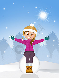 小女孩在雪球上图片