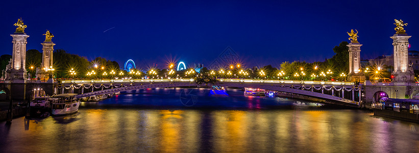 亚历山大二号桥晚上在巴黎背景