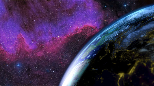 从天上看到的地球 聚焦于转换日夜 在背景的银河中 3D 种子图片