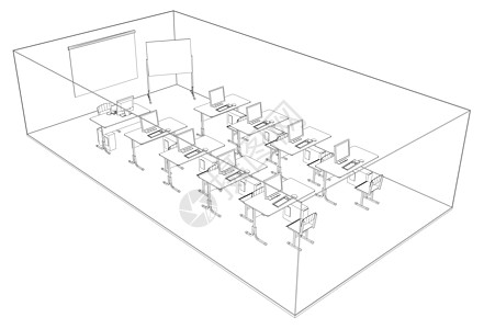 带桌子和电脑的电脑课大学艺术椅子学校木板房间知识3d互联网教育图片