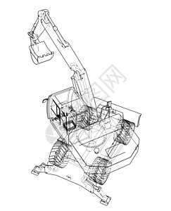 背景上孤立的挖掘机轮廓工业机械卡车机器挖掘草图拖拉机装载机建造工程图片