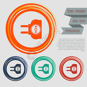 红 蓝 绿 橙色按钮上的套接字图标 用于网站和空间文字设计图片