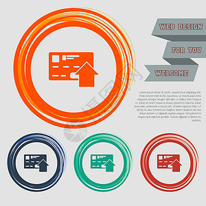 在红色 蓝色 绿色 橙色的按钮上发送带有信用卡图标的钱 用于网站和空间文字设计图片