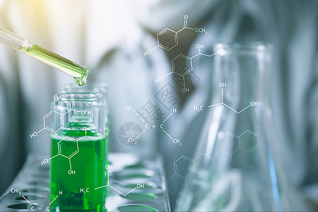 实验设备带有含液体的玻璃实验室化学测试管的研究员乐器学习技术测试科学家微生物学瓶子临床烧杯诊所背景