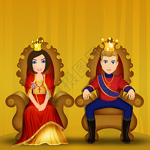 王子公主国王和王后坐在宝座上背景