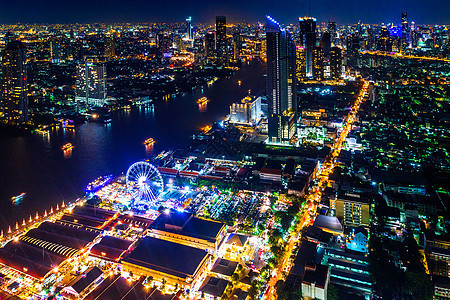 曼谷市风景在泰国的夜间车轮商业购物蓝色建筑公园工厂街道天空旅行图片