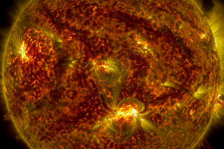 太阳通过过滤器和计算机图像观察太阳的景象 恒星是太阳3D转化斑点活力火焰阳光橙子力量耀斑星星气候天文学图片