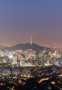 韩国景色首首尔市下城市风景之夜景观旅行城市建筑物地标日落市中心风景商业办公室背景