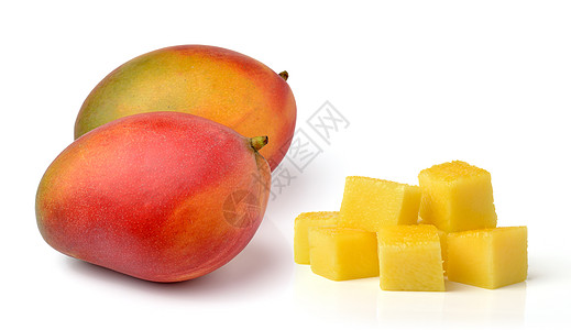 在白色背景上隔离的芒果绿色叶子美食黄色食物热带饮食甜点营养水果图片