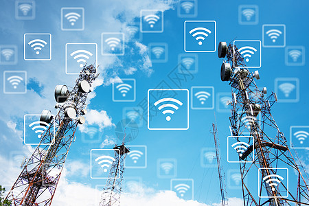 蓝天 bac 山顶天线上的 WiFi 网络图片