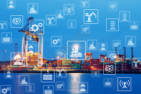 货物码头背景上的行业图标模式运输机器人产品机器上网人工智能工厂汽车手臂商业图片