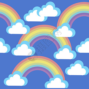 卡通天空与云彩和彩虹图片