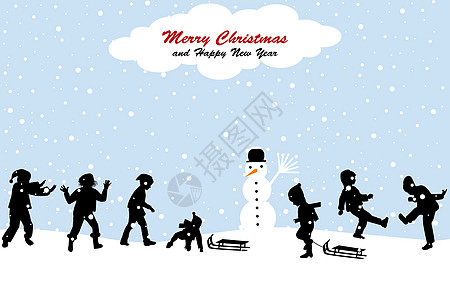 和孩子们在雪中玩得开心的圣诞戏图片