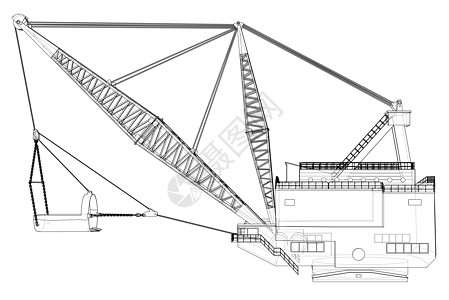 黑白图拖线行进挖土机蓝图绘画挖掘机矿业机械岩石挖泥船矿石繁荣操作员背景