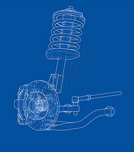 带减震器的汽车悬架机器3d草图维修力学服务轮胎机械金属线条图片