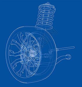 带轮子轮胎和减震器的汽车悬架草图3d圆圈蓝图绘画服务螺旋橡皮车辆圆柱图片