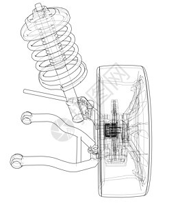 带轮子轮胎和减震器的汽车悬架螺旋线条绘画服务草图震惊车辆车轮圆圈金属图片
