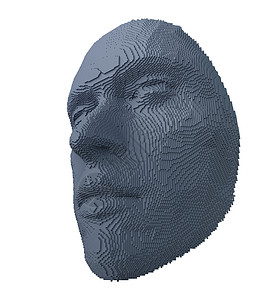 从立方体构造的抽象人脸智力正方形机器男人转型蓝色科学眼睛头脑墙纸图片