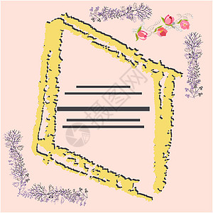 带文字的罗姆布纹理框架手绘草本植物黄色草本草地创造力设计收藏插图粉色背景图片