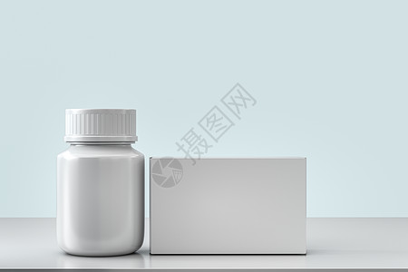 带包装盒的 3d 渲染白色药瓶康复治愈零售纸板药剂包装药品治疗药物制药图片