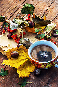 秋秋茶杯子茶碗木板花园生活窗户乡村桌子咖啡木头图片
