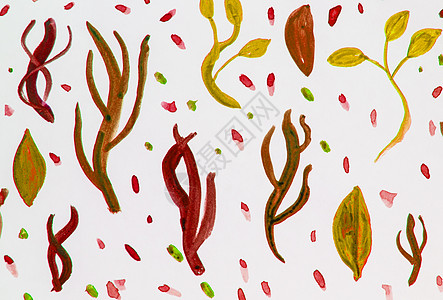 手绘菠萝植物元素的水彩插图集白色背景上的棕黄色绿色植物草叶树枝植物学叶子墙纸情调写意花园风格绘画森林热带背景