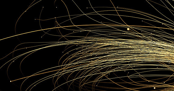 抽象的金色线条和散景黑色背景上的球体 豪华黄金概念多边形 3d 渲染图派对海浪技术网络奢华插图墙纸网格魅力星星图片