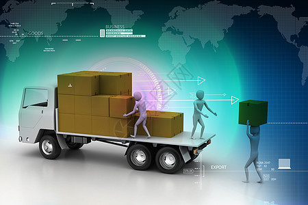 货运中的运输卡车拖车舰队货运代理邮购业务货物公司交易商品包裹图片