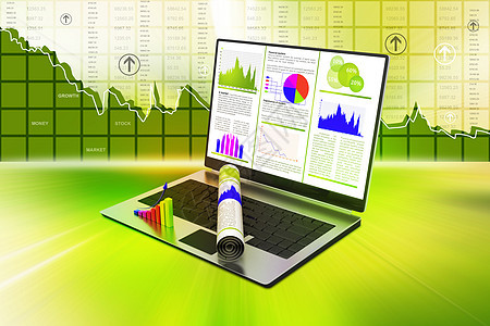 显示财务报告的笔记本电脑营销技术商业分析师投资贸易金融市场图表数据图片