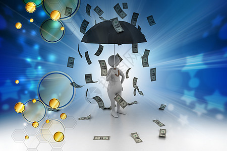 3d 立体人和雨伞在钱 rai金融喜悦银行业成功利润人士插图商业财富商务图片