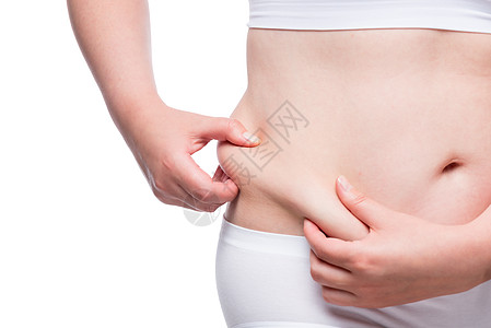 脂肪女人测量腹部的皮下脂肪层 以及图片