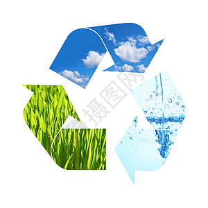 自然元素的插图回收符号蓝色标识环境圆圈生态天空绿色三角形白色图片
