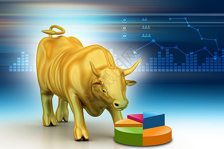 彩色背景中黄金商业公牛升起股票交易股价金子分析师股市斗牛价格经济牛市图片
