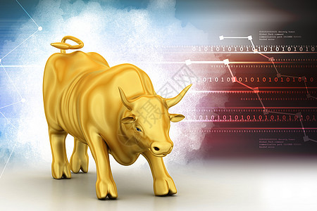彩色背景中黄金商业公牛升起繁荣状况股价首都牛市气泡价格利润碰撞金融图片