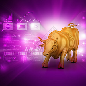 彩色背景中黄金商业公牛升起价格经济牛市分析师市场股价股票气泡证券投资者图片