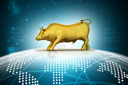 彩色背景中黄金商业公牛升起利润价格气泡首都证券股市股价金融市场表现图片