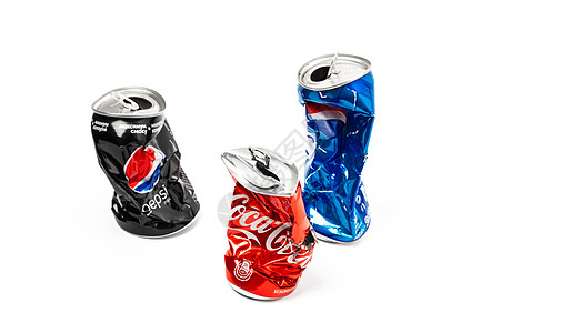 Pepsi和Cola 铝罐的空虚 坠毁的照片图片