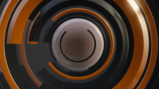 具有闪亮的黑色和橙色曲线的抽象背景反射管道3d材料白色圆形圆圈团体插图管子图片