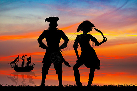 日落时对海盗夫妇图片