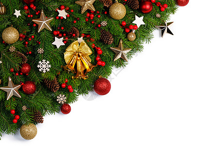 树枝的圣诞框架金子星星花环假期风格季节浆果卡片装饰礼物图片