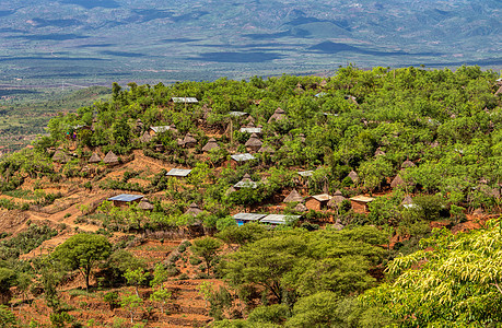埃塞俄比亚卡拉特孔索的Konso部落村旅行房子旅游全景标准团体村庄动物住宅喇叭图片